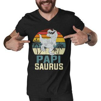 Mens Papisaurus T Rex Dinosaur Papi Saurus Family Matching V2 Men V-Neck Tshirt - Seseable