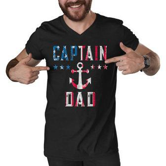 Mens Patriotic Captain Dad American Flag Boat Owner 4Th Of July Men V-Neck Tshirt - Seseable
