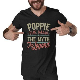 Mens Poppiefrom Grandchildren Poppie The Myth The Legend Men V-Neck Tshirt | Mazezy