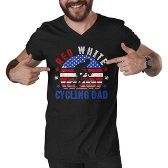 Mens Red White Cycling Dad 4Th Of July American Flag Gift Men V-Neck Tshirt - Seseable