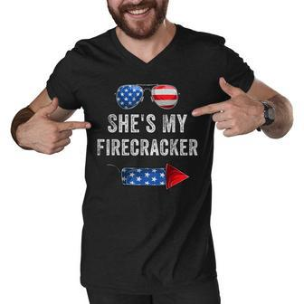 Mens Shes My Firecracker His And Hers 4Th July Matching Couples Men V-Neck Tshirt - Seseable