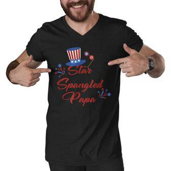 Mens Star Spangled Papa 4Th Of July Fathers Day Dad Gifts Men V-Neck Tshirt - Seseable