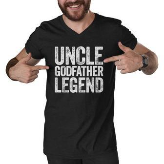 Mens Uncle Godfather Legend Happy Fathers Day Men V-Neck Tshirt | Mazezy