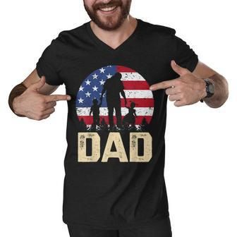 Mens Vintage American Flag 4Th Of July Patriotic Dad Gift Men V-Neck Tshirt - Seseable