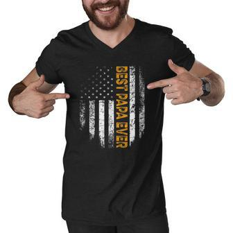 Mens Vintage Best Papa Ever Flag American Gifts Fathers Day Men V-Neck Tshirt | Mazezy