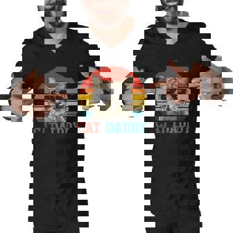 Mens Vintage Cat Daddy Best Cat Dad Ever Meowica Dad Fathers Day Men V-Neck Tshirt | Mazezy