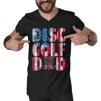 Mens Vintage Disc Golf Dad American Flag July 4Th Golf Basket Men V-Neck Tshirt - Seseable