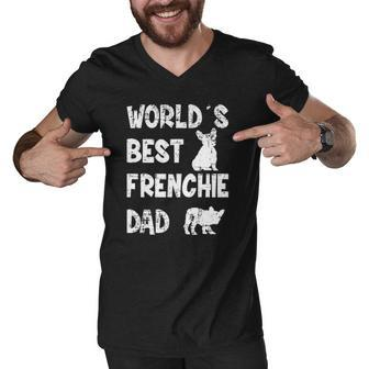 Mens Worlds Best Frenchie Dad French Bulldog Dog Lover Men V-Neck Tshirt | Mazezy
