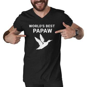 Mens Worlds Best Papaw Duck Hunters Grandpa Gifts Men V-Neck Tshirt | Mazezy