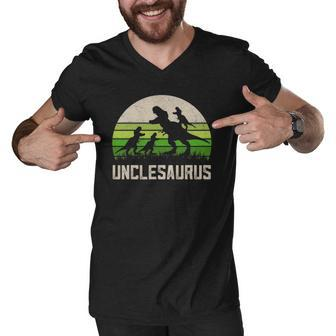 Mensrex Uncle Apparel Unclesaurus 3 Kids Dinosaur Men V-Neck Tshirt | Mazezy