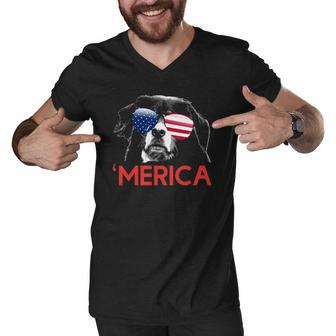 Merica Bernese Mountain Dog American Flag 4Th Of July Men V-Neck Tshirt | Mazezy