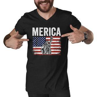 Merica Patriotic Apparel Statue Of Liberty American Flag Men V-Neck Tshirt | Mazezy