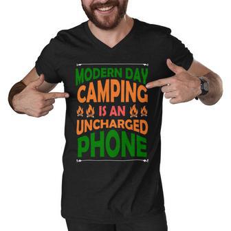 Modern Day Camping Is An Uncharged Phone Men V-Neck Tshirt | Favorety UK