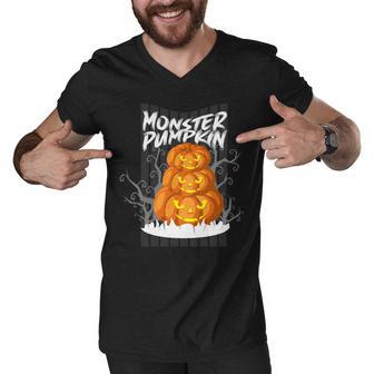 Monster Pumpkin Men V-Neck Tshirt | Favorety