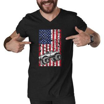 Monster Truck American Flag 4Th Of July Trucks Racing Usa Men V-Neck Tshirt | Mazezy