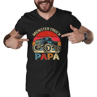 Monster Truck Papa Matching Family Birthday Party Men V-Neck Tshirt | Mazezy