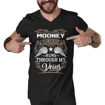 Mooney Name Gift Mooney Blood Runs Throuh My Veins Men V-Neck Tshirt - Seseable