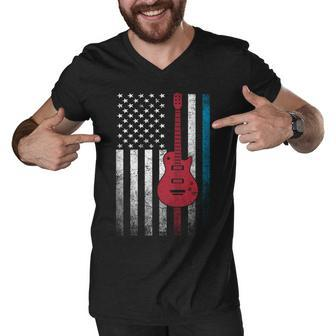 Musician Guitar Music 4Th Of July American Flag Usa America Men V-Neck Tshirt - Seseable