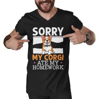 My Corgi Ate My Homework Welsh Corgi Dog Owner Puppy V2 Men V-Neck Tshirt - Monsterry DE