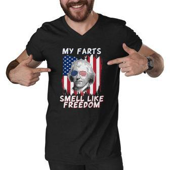 My Farts Smell Like Freedom Jefferson 4Th July Flag Men V-Neck Tshirt | Mazezy