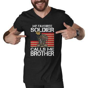 My Favorite Soldier Calls Me Brother Proud Army Bro Men V-Neck Tshirt | Mazezy
