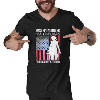My Stepdaughter Has Your Back Proud Army Stepdad Gift Men V-Neck Tshirt | Mazezy