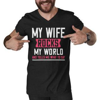 My Wife Rocks My World Papa T-Shirt Fathers Day Gift Men V-Neck Tshirt - Monsterry DE