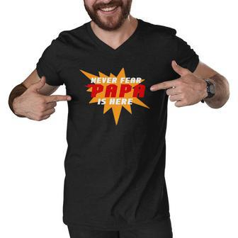 Never Fear Papa Is Here Super Grandpa Superhero Men V-Neck Tshirt | Mazezy