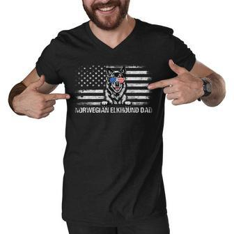 Norwegian Elkhound Dad American Flag 4Th Of July Patriotic Men V-Neck Tshirt - Seseable