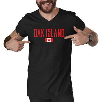Oak Island Canada Flag Vintage Red Text Men V-Neck Tshirt | Mazezy