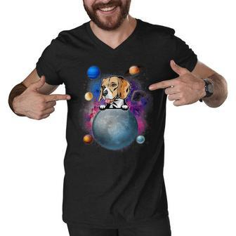 On The Moon Galaxy Funny Puppy Spcae Dog Lover 211 Beagle Dog Men V-Neck Tshirt - Seseable