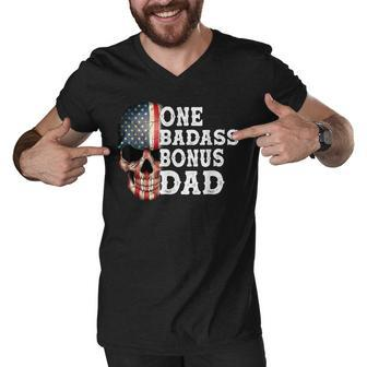 One Badass Bonus Dad Birthday Fathers Day Gift Men V-Neck Tshirt - Seseable