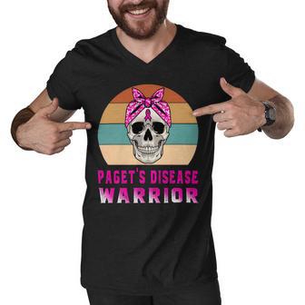 Pagets Disease Warrior Skull Women Vintage Pink Ribbon Pagets Disease Pagets Disease Awareness Men V-Neck Tshirt - Monsterry CA