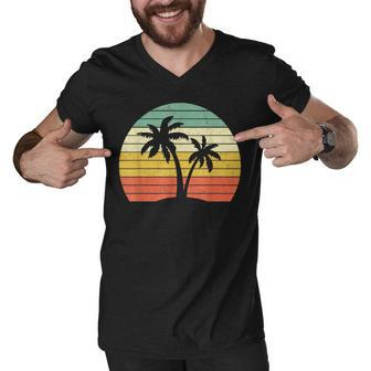 Palm Tree Vintage Retro Style Tropical Beach Men V-Neck Tshirt | Mazezy