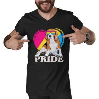 Pansexual Beagle Rainbow Heart Pride Lgbt Dog Lover 56 Beagle Dog Men V-Neck Tshirt - Seseable