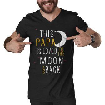 Papa Grandpa Gift This Papa Is Loved To The Moon And Love Men V-Neck Tshirt - Seseable