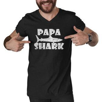 Papa Shark Ocean Diver Fan Gift For Men Men V-Neck Tshirt | Mazezy