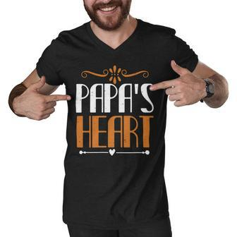 Papas Heart Papa T-Shirt Fathers Day Gift Men V-Neck Tshirt - Monsterry