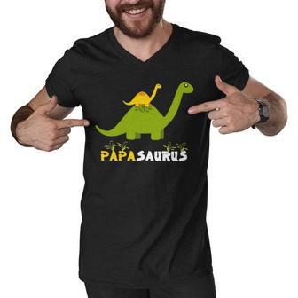 Papasaurus Funny Fathers Day 2022 Gift Idea Men V-Neck Tshirt - Monsterry DE