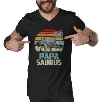 Papasaurus Rex Dinosaur Papa Saurus Family Matching Men V-Neck Tshirt | Mazezy