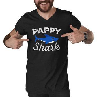 Pappy Shark Fathers Day Daddy Gift Men V-Neck Tshirt | Mazezy
