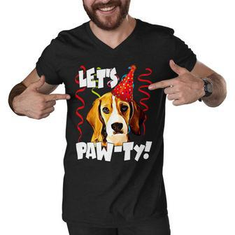 Party Lets Pawty 8 Beagle Dog Men V-Neck Tshirt - Seseable