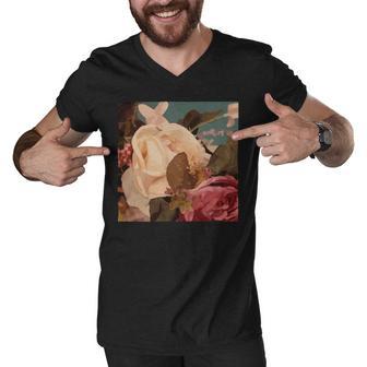 Pastel Roses Scandinavian Art Modern Art Minimalistic Blush Pink Men V-Neck Tshirt | Favorety