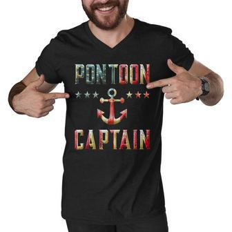 Patriotic Pontoon Captain Vintage Us Flag July 4Th Boating Men V-Neck Tshirt - Seseable
