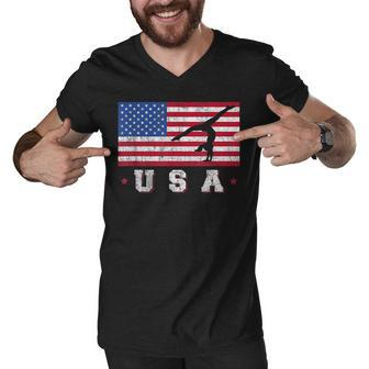 Patriotic Sports Gift American Usa Flag Girls Gymnastics V3 Men V-Neck Tshirt - Seseable