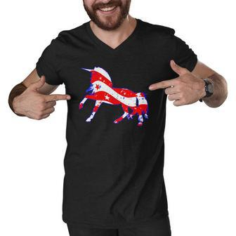 Patriotic Unicorn Funny Memorial Day And 4Th Of July Men V-Neck Tshirt | Mazezy