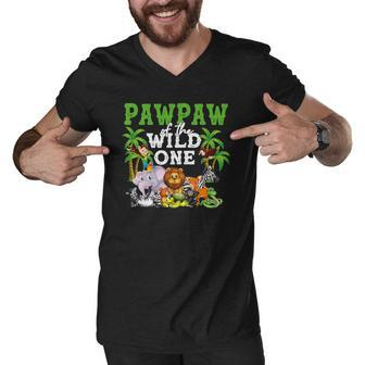 Pawpaw Of The Wild One Zoo Birthday Safari Jungle Animal Men V-Neck Tshirt | Mazezy