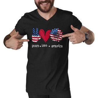 Peace Love America 4Th July Patriotic Sunflower Heart Sign V2 Men V-Neck Tshirt - Seseable