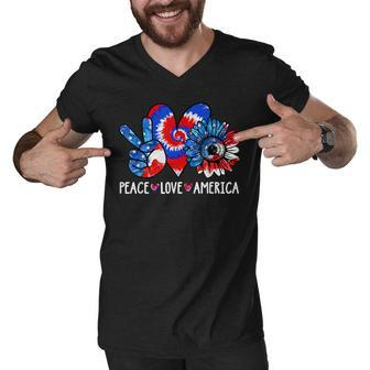 Peace Love America Sunflower Patriotic Tie Dye 4Th Of July Men V-Neck Tshirt | Mazezy
