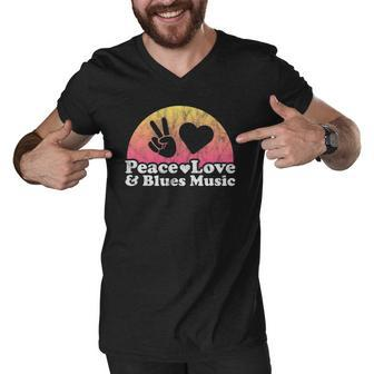 Peace Love And Blues Music Vintage Sunset Men V-Neck Tshirt | Mazezy